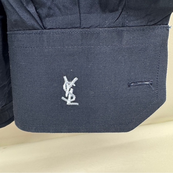YVES SAINT LAURENT MENS DRESS SHIRT size 17 navy blue - Picture 9 of 11